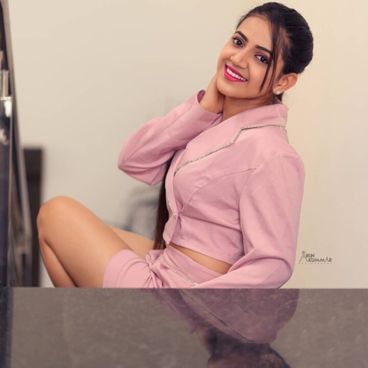 Harshitha Gowda latest photoshoot stills in pink outfit