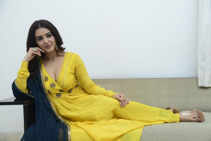 Malvika Sharma hot cleavage stills at Red Movie Interview