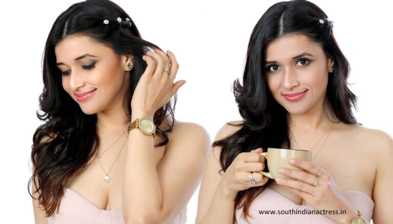 Mannara Chopra photoshoot stills in peach colour dress