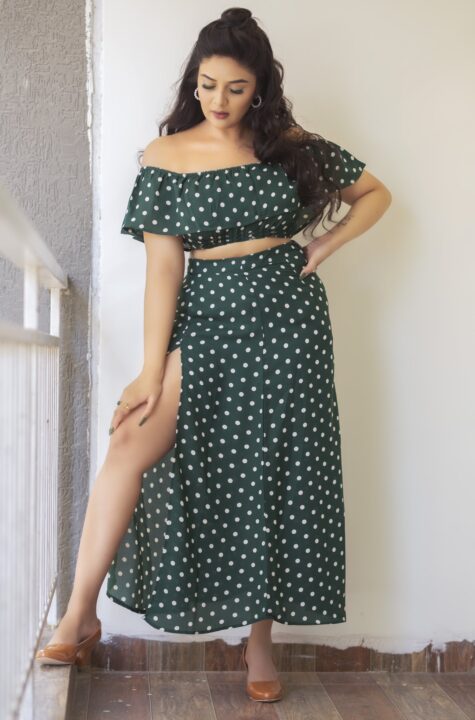 SreeMukhi stills in Polka Dots outfit