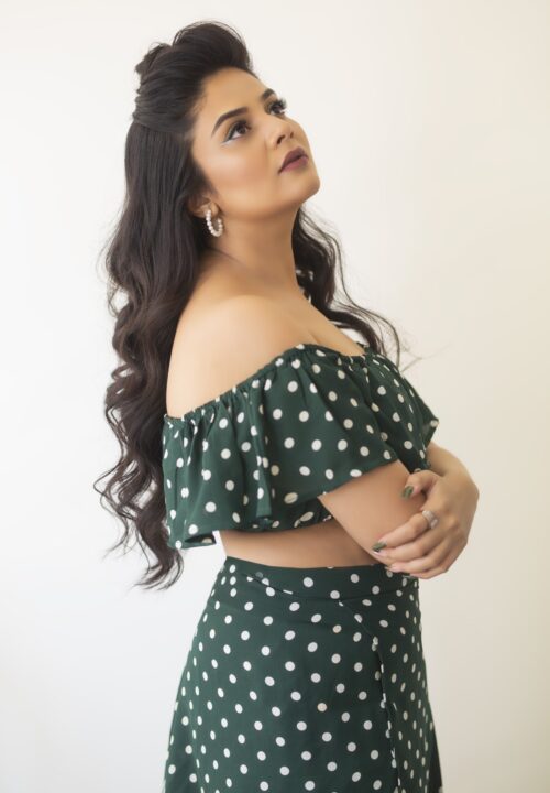 SreeMukhi stills in Polka Dots outfit