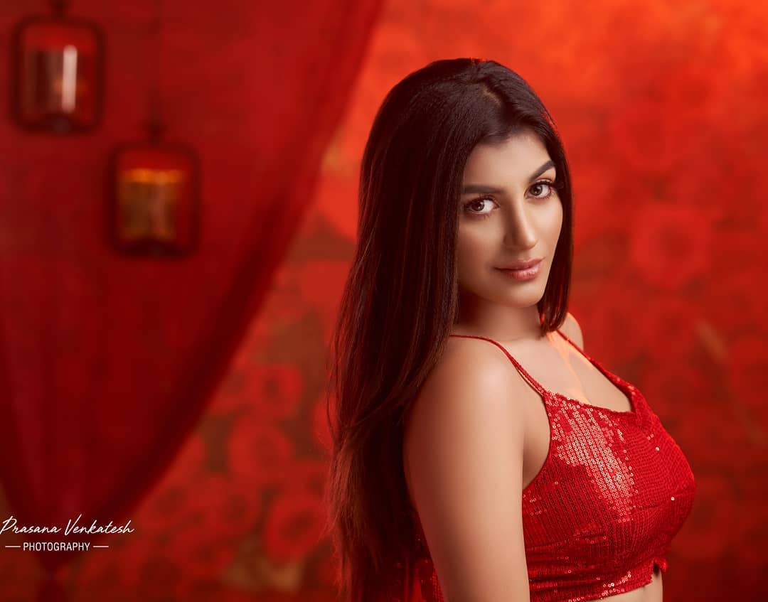 Yashika Aannand in red sequin dress photoshoot