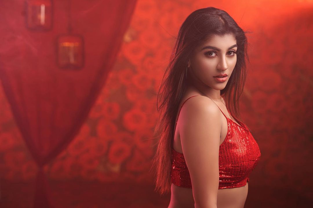 Yashika Aannand in red sequin dress photoshoot