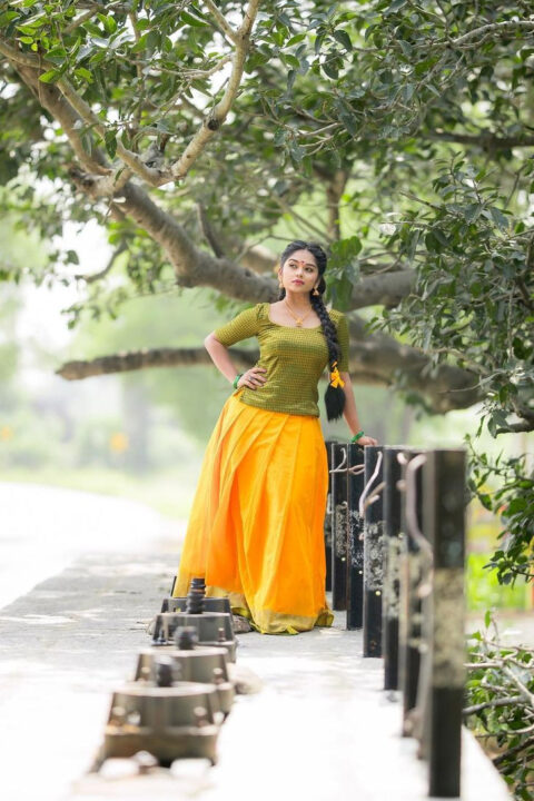 Preethi Sharma in traditional pavadai sattai