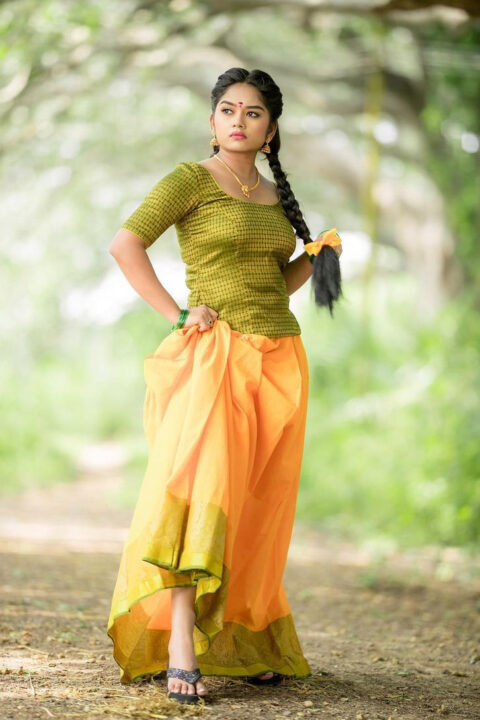 Preethi Sharma in traditional pavadai sattai