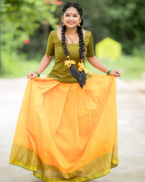 Preethi Sharma in traditional pavadai sattai