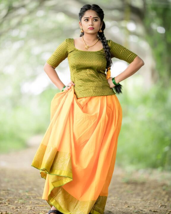 Preethi Sharma in traditional pavadai sattai