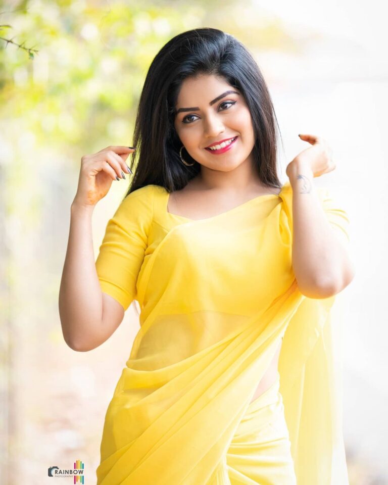 Megha Shetty in yellow saree photoshoot - South Indian Actress