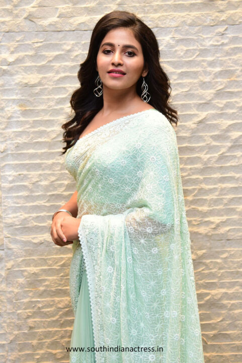 Anjali in saree stills at Vakeel Saab Maguva Nee Vijayam Event