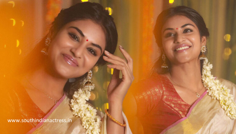 Indhuja Ravichandran beautiful stills in saree
