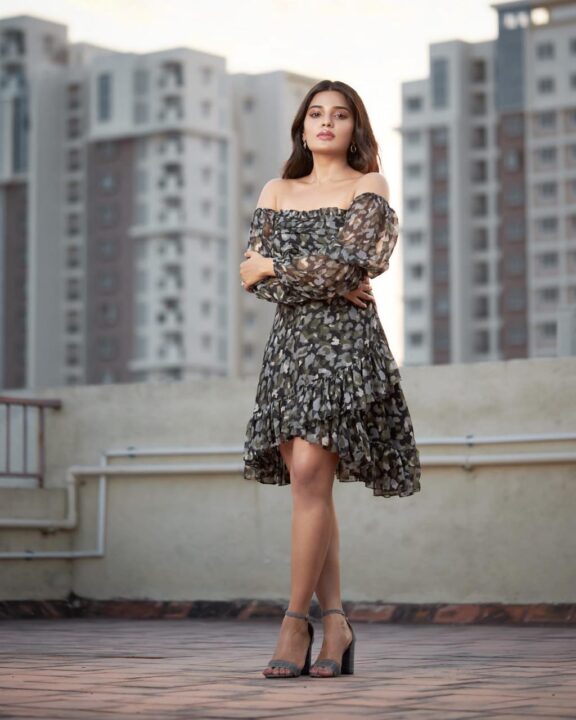 Aathmika in printed Vacay off shoulder Dress