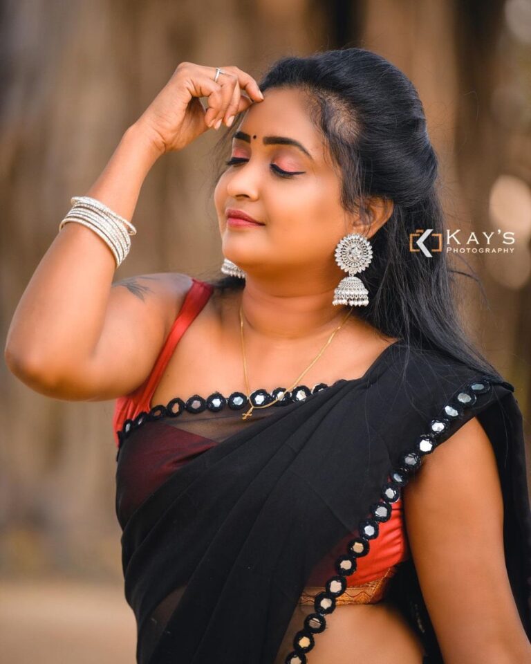 Fatima Mary photoshoot stills in black saree - South Indian Actress