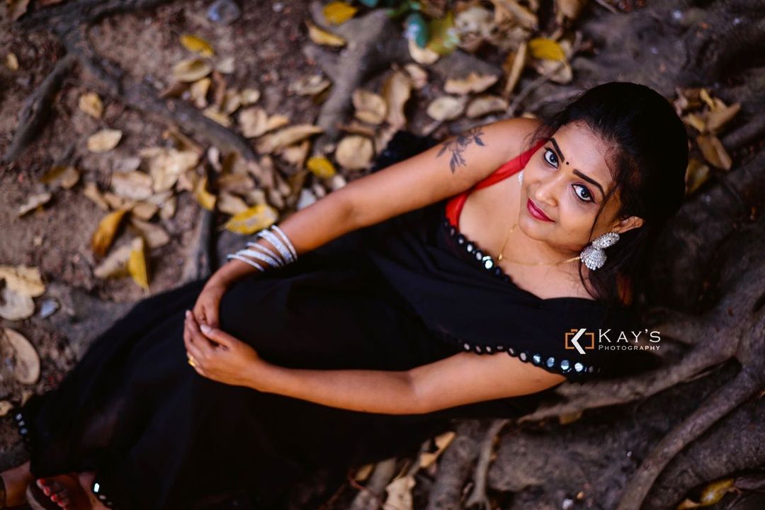 Fatima Mary photoshoot stills in black saree