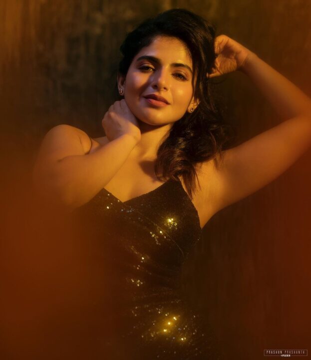 Iswarya Menon in black sequin short dress