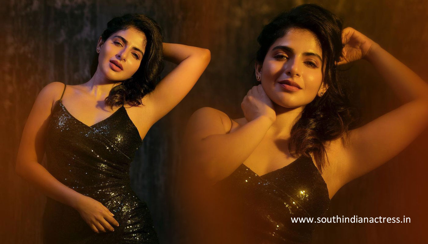 Iswarya Menon in black sequin short dress