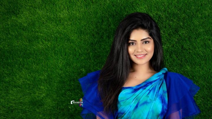 Megha Shetty in blue saree photoshoot stills