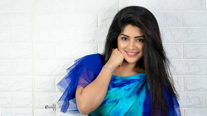 Megha Shetty in blue saree photoshoot stills