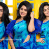 Megha Shetty in blue saree photoshoot stills