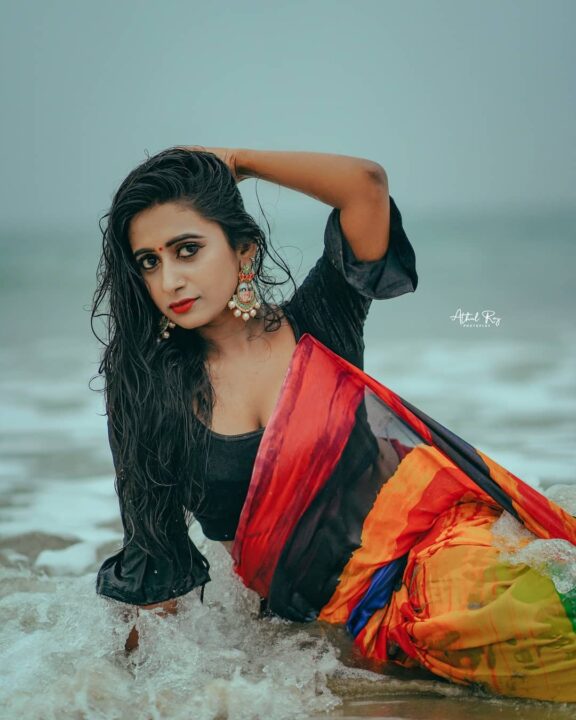 Sreelakshmi Aravindakshan in multicolour saree photoshoot