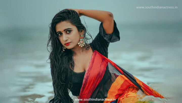 Sreelakshmi Aravindakshan in multicolour saree photoshoot