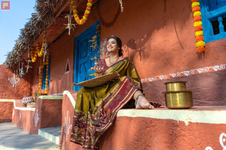 Yamini Bhaskar as village belle in silk saree photos