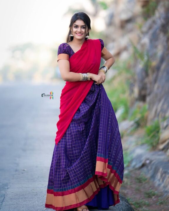Kannada actress and model Sanjana Anand in half saree