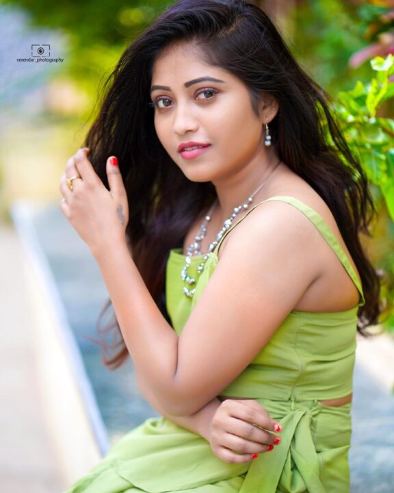 Kristen Ravali latest hot photoshoot stills in green dress