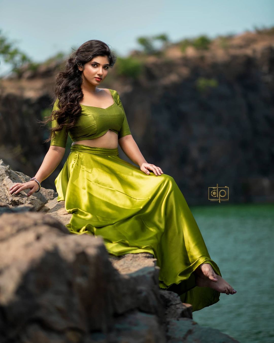 Pragya Nagra photoshoot stills in green outfit - South Indian Actress