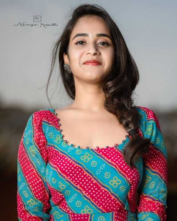 Deepthi Sunaina in long sleeve maxi dress photos
