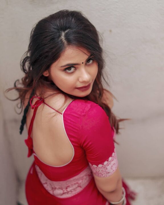 Monica Chinnakotla in pink ethnic saree photos