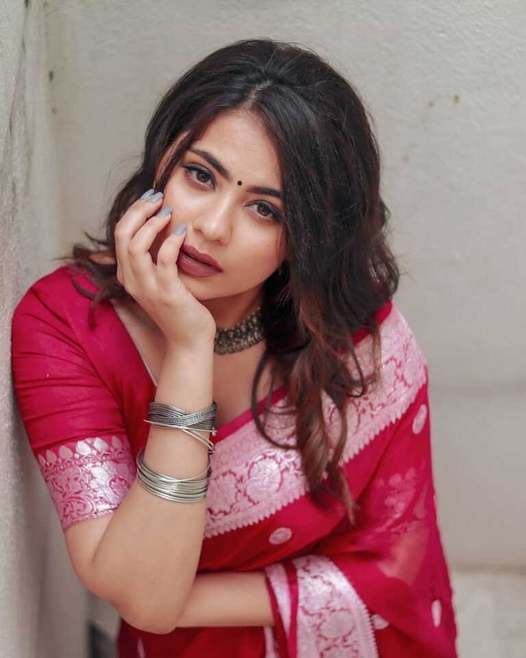 Monica Chinnakotla in pink ethnic saree photos - South Indian Actress