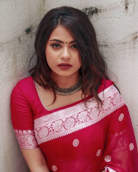 Monica Chinnakotla in pink ethnic saree photos