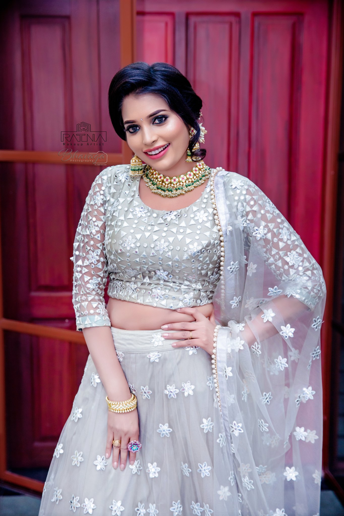 Photo of Pretty bride in silver lehenga with diamond jewellery