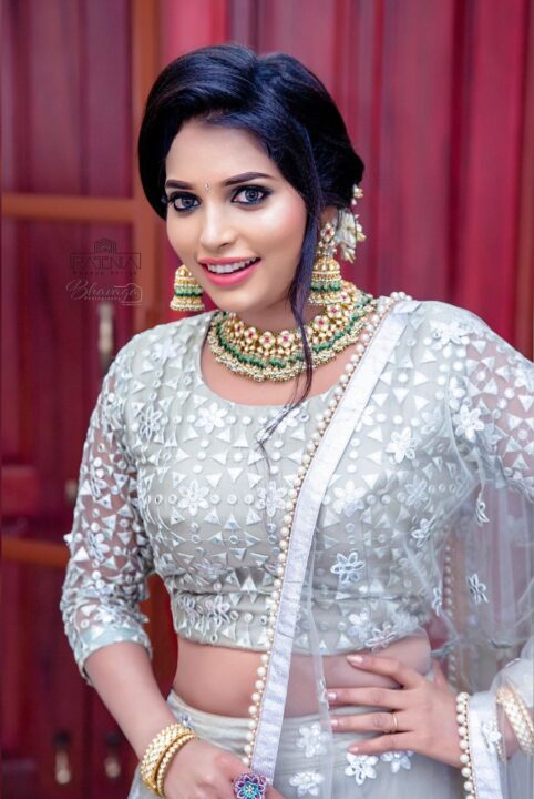 Chandrika Revathi in pastel grey lehenga photos