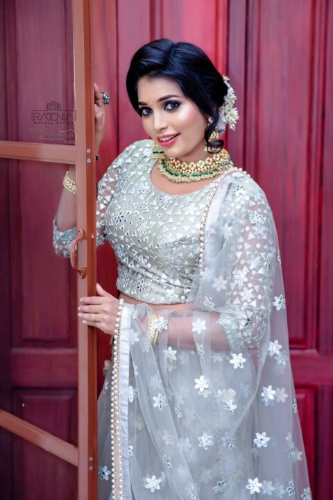 Chandrika Revathi in pastel grey lehenga photos