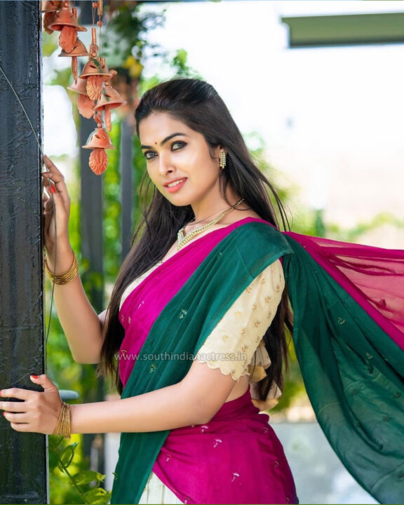 Divi Vadthya stills in multi colour bridal lehenga