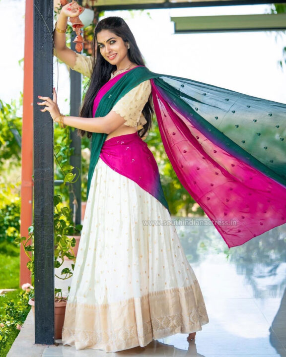 Divi Vadthya stills in multi colour bridal lehenga