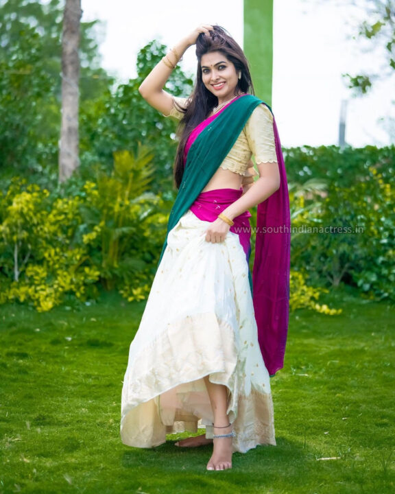 Divi Vadthya stills in multi colour bridal lehenga