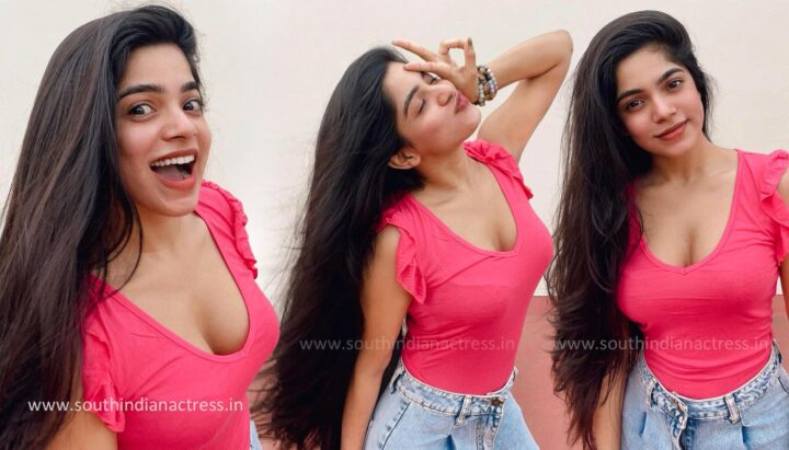 Overloaded cleavage pics of Divyabharathi in pink top