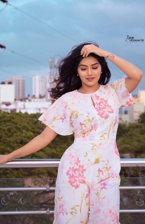 Megha Shetty in floral jumpsuit photos