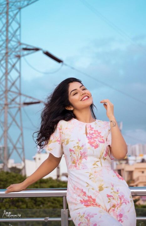 Megha Shetty in floral jumpsuit photos