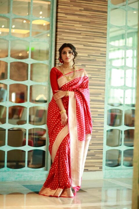 Mirna Menon in red silk saree photos
