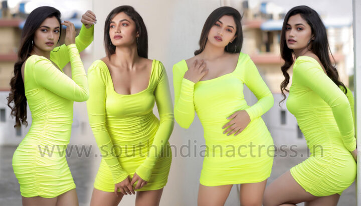 Reeshma Nanaiah in Neon Green Bodycon Dress