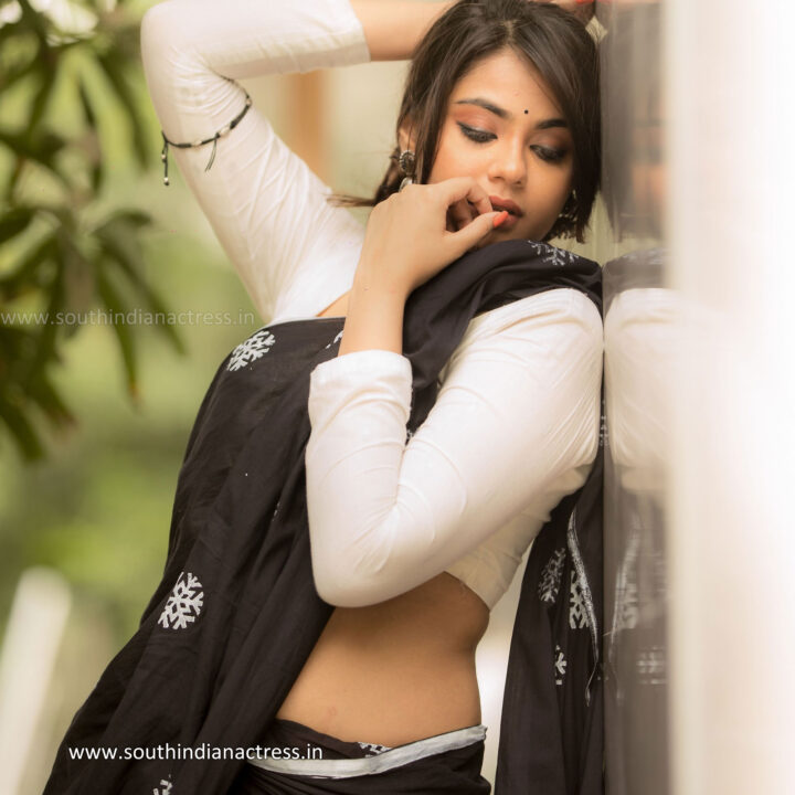 Monica Chinnakotla in black printed saree photos