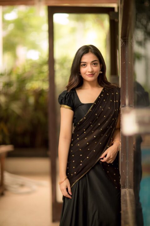 Athmika Sumithran in black half saree photos