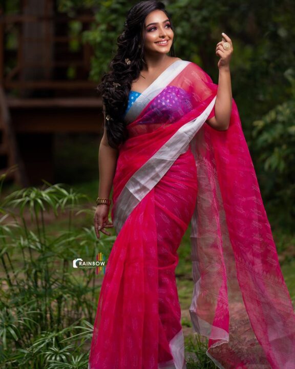 Kaustubha Mani in pink organza saree photos