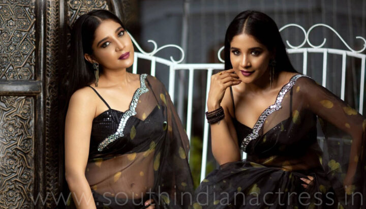 Sakshi Agarwal hot stills in black organza saree