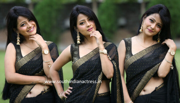 Shubhangi Pant in black saree at Rave Naa Cheliya Trailer Launch