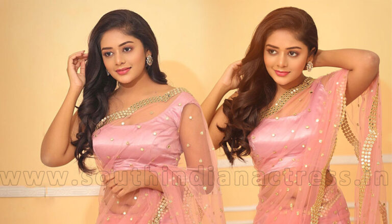 Deepa Umapathy in transparent pink saree photos