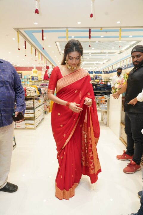 Keerthy Suresh in traditional Red Saree